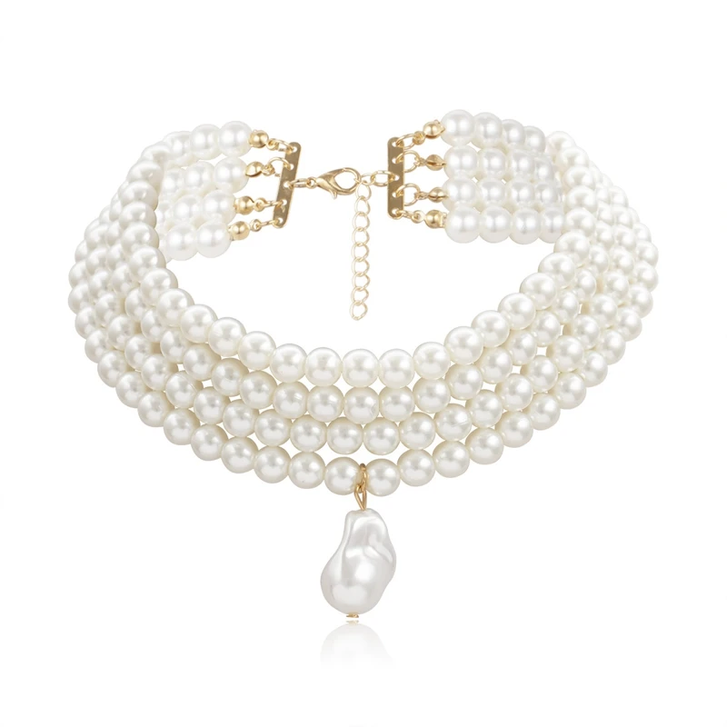 

Stylish Elegant Multilayer Imitation Pearl Beaded Choker Necklace For Women, Gold color