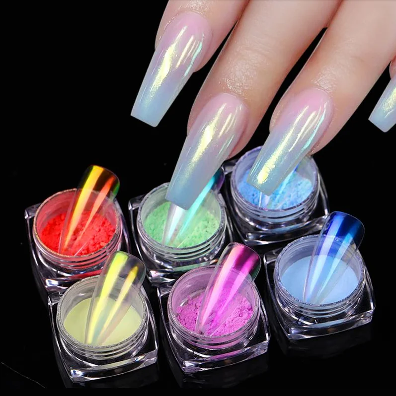 

SHIZHIXIU aurora chrome powder for nails clear acrylic nail powder Nude Color nail pigment Magic Mirror Powder, 6 colors