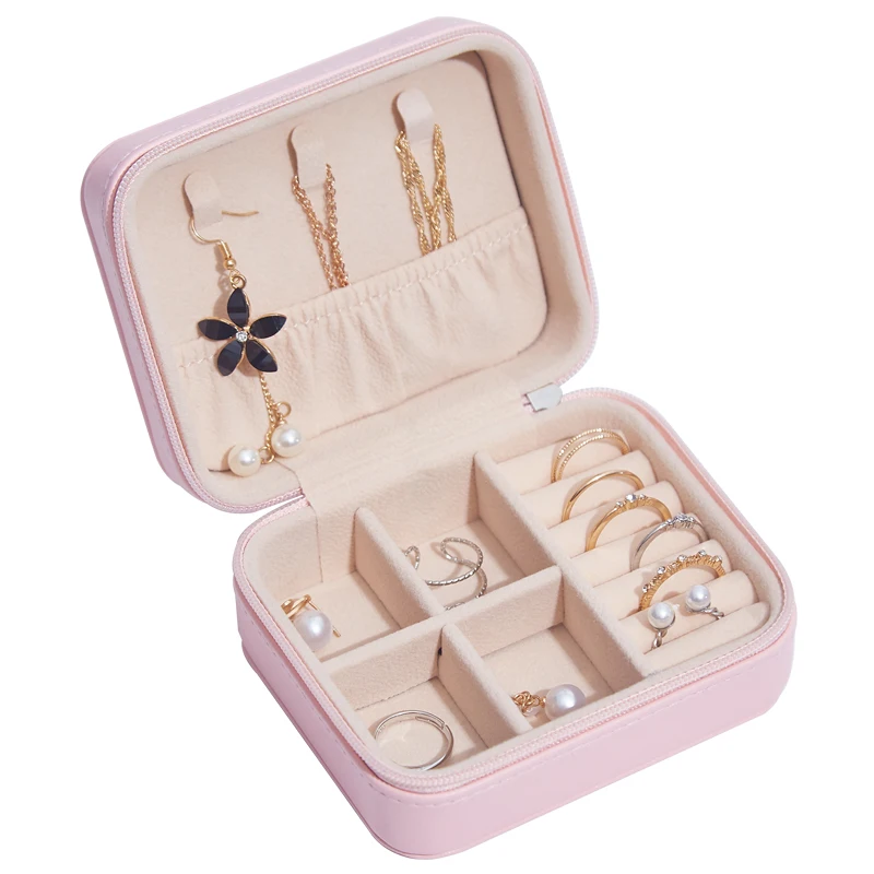 
Custom Small Lady Pu Leather Simple Earring Ring Necklace Storage Jewelry Packaging Box Case Travel Jewellery Organizer 