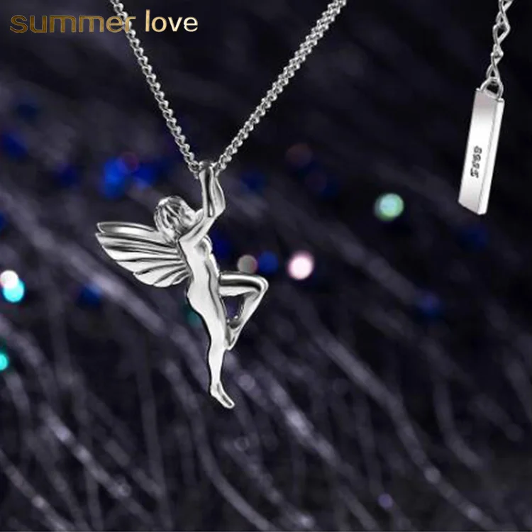 

Bijoux Femme Gifts for Women Angel Wings Genuine 925 Sterling Silver Angels Pendant Necklace Women Fine Jewelry, As picture