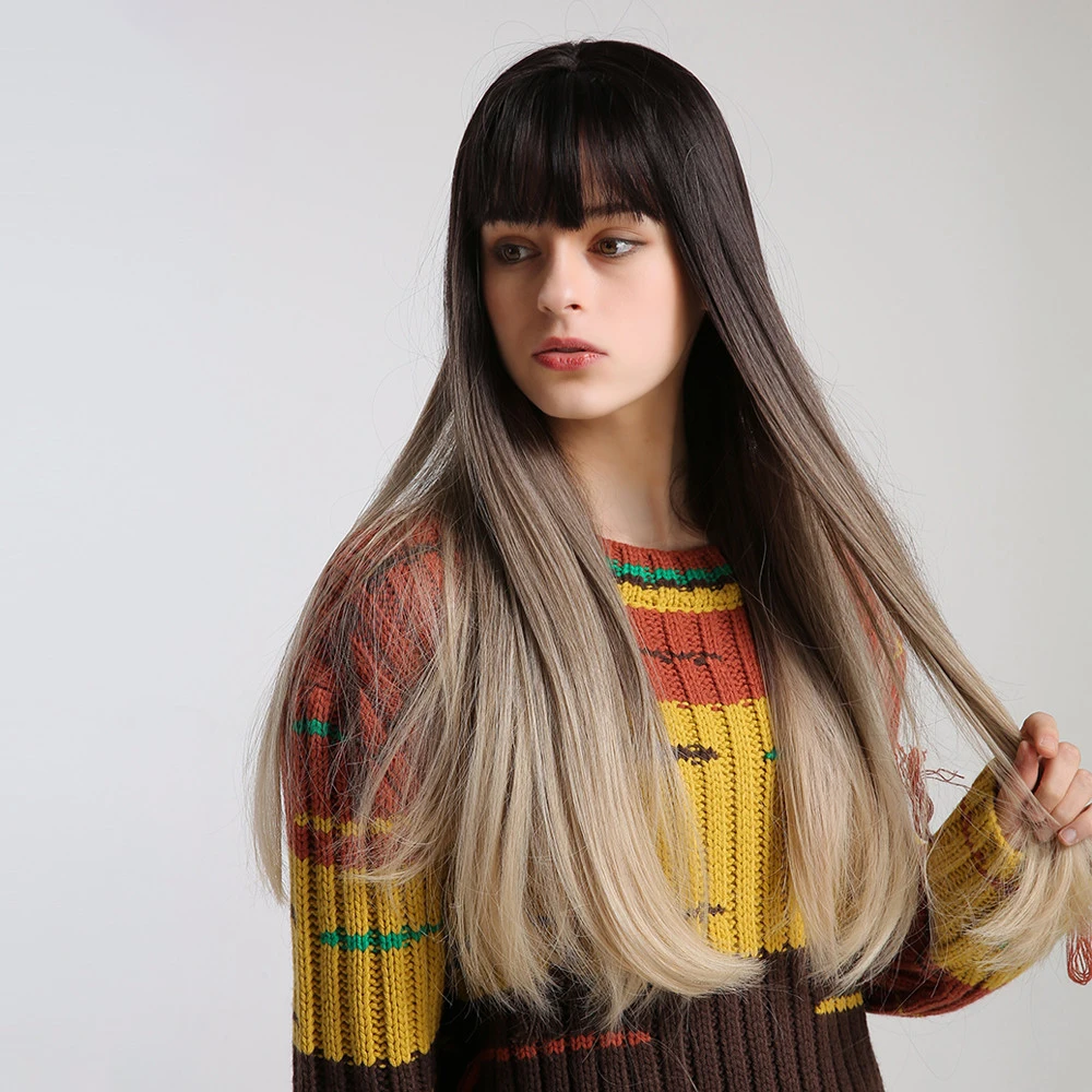 英特尔混合颜色长头发合成假发