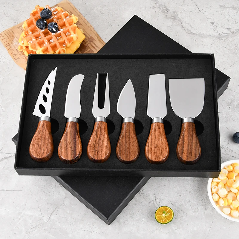 

Set of 6 pcs Cheese Knives with Walnut Wood Handle Steel Stainless Cheese Slicer Cheese Cutter