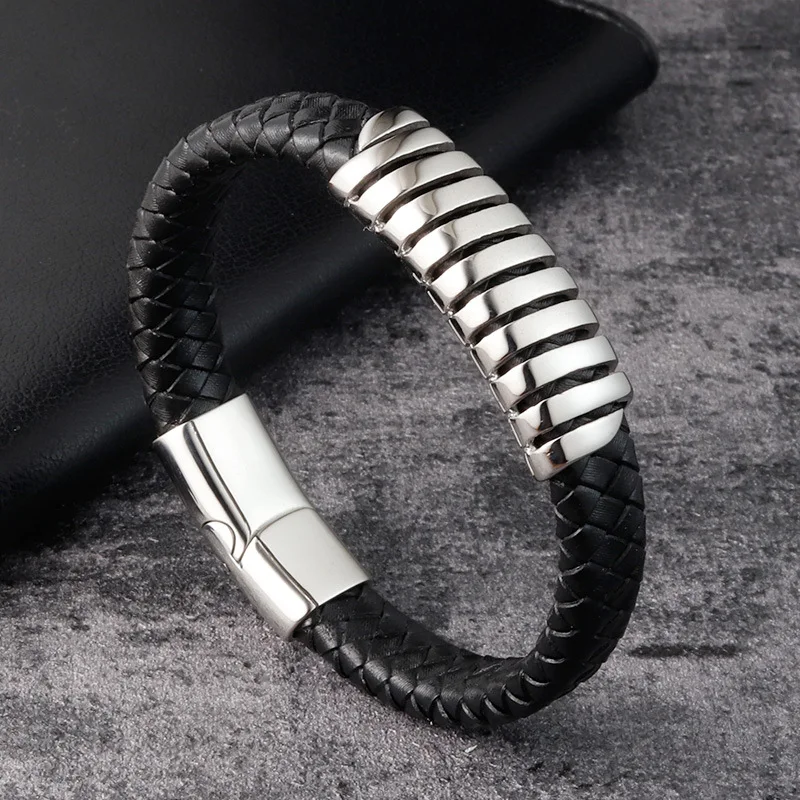 

Wholesale Jewelry Leather Wrap Bangle Men Bracelet 19cm 21mm, Black