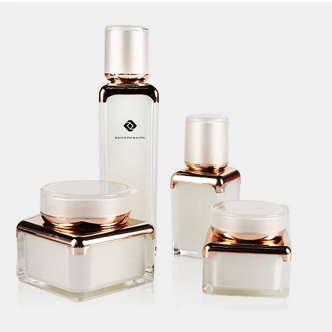 

Cream White Container With Plastic White Cap in 15ml 30ml 50ml glass cosmetic set glass bottle jar