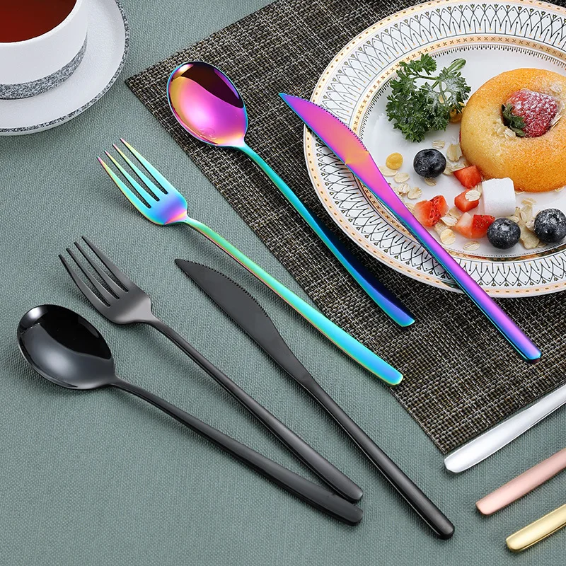 

2019 Hot Sale 304 Stainless Steel Korean style Cutlery Set Knife Fork Spoon Can Custom Logo, Silver,gold,rose gold,black,rainbow