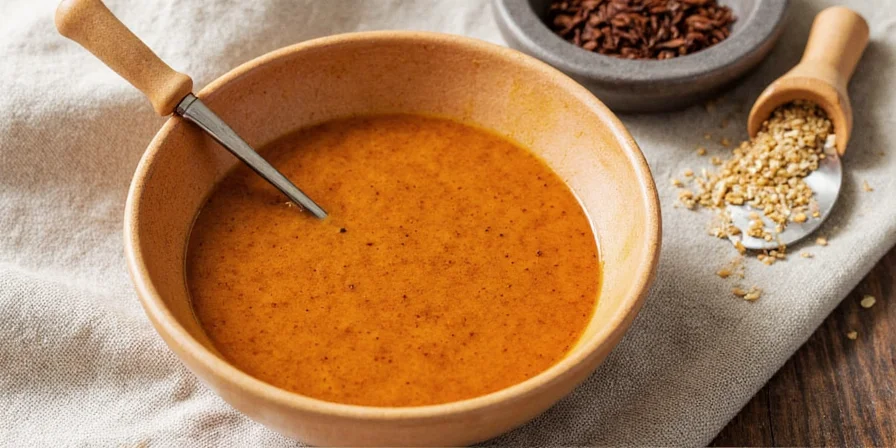 Bowl of freshly made Chinese hot mustard sauce.
