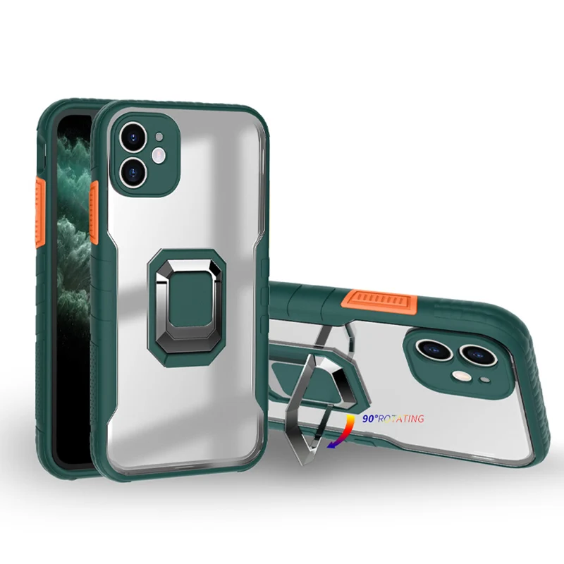 

Shockproof Transparent Acrylic Magnetic Ring Holder Phone Case For iPhone 12 11 Pro Max Xs Xr Xs Max 7 8 Plus, Multi colors