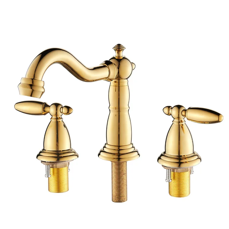 

Hot Cold Water Bathroom Tap Deck-Mounted Double Handle Brass Basin Faucet