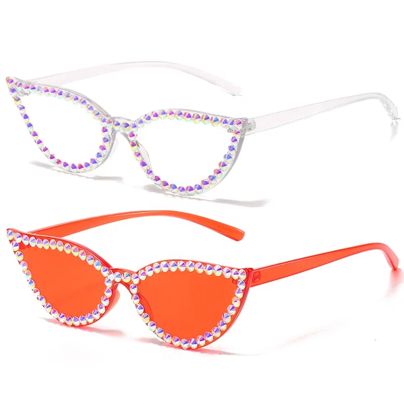 

2022 Newest fashion Italy design gafas de sol de mujer custom bling transparent cat eye shades sunglasses for women