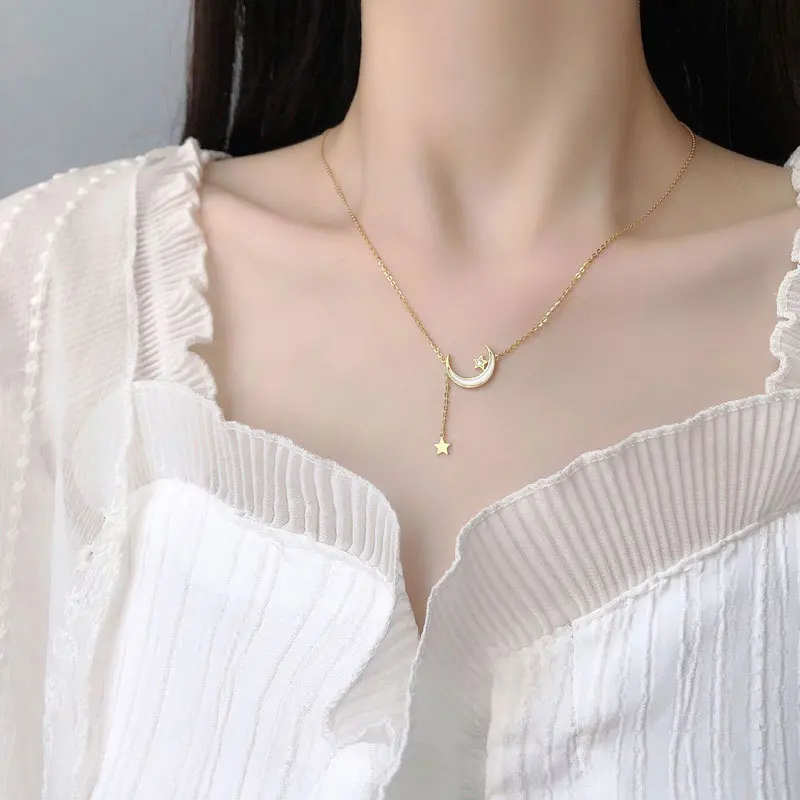 

Vershal F-32 Delicate 18k Gold Plated Elegant Star Tassel Moon Pendant Necklace For Women
