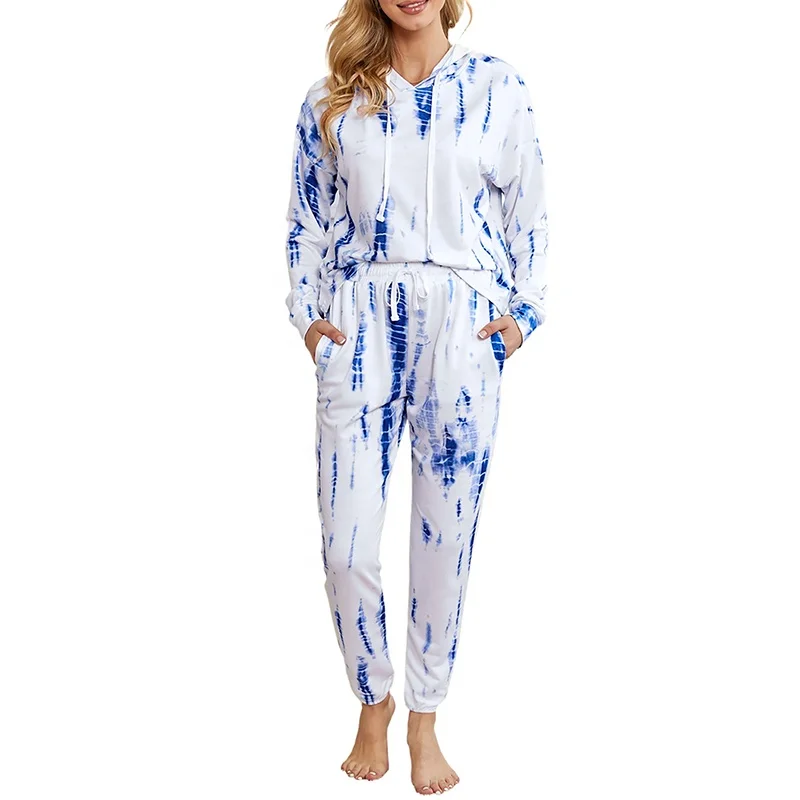 

Two Piece Pajamas rube Set Long Sleeve Sweatshirt With Long Pants Pockets satin sleepwear silk pyjams