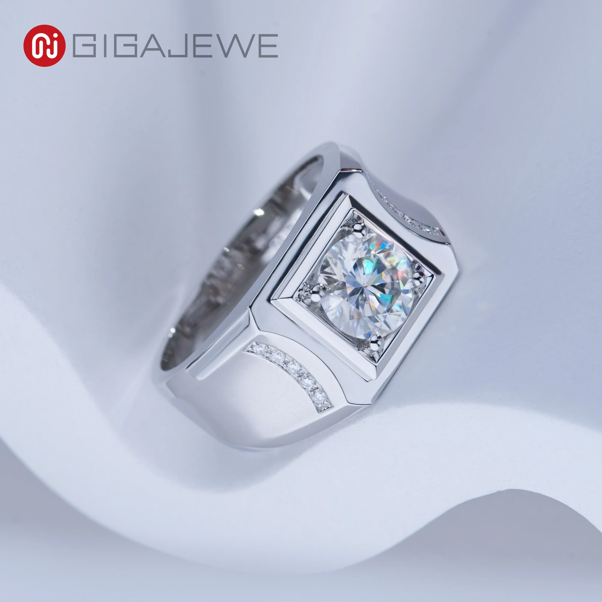 

GIGAJEWE 9K/14K/18K 6.5mm 1ct Round cut White Gold White D Color Moissanite Wedding Men Rings