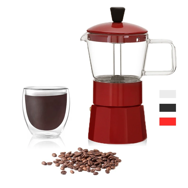 

Aluminum Food grade Eco-friendly High Borosilicate Glass Coffee Espresso 2 Cup 4Cup 6Cup Percolator Stovetop