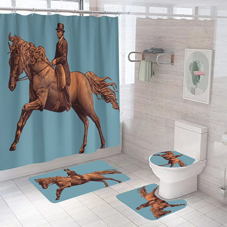 

3D Horse Custom Bath Mat Rug Knight Luxury Bathroom Shower Curtains Set