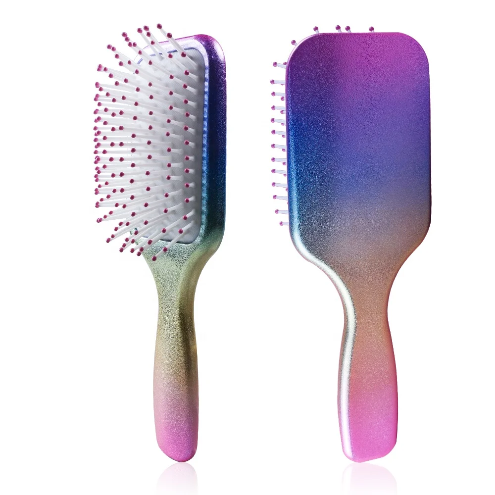 

Factory Wholesale Custom Logo Electroplating Rainbow White Cushion Paddle Brush Hair Care Private Label Air Bag Salon Brush