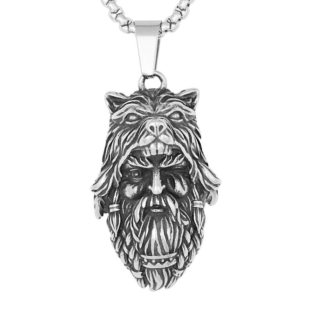 

Custom Design Viking Stainless Steel Celtic Werewolf Warrior Wolf Head Pendant Necklace with 3D Effect