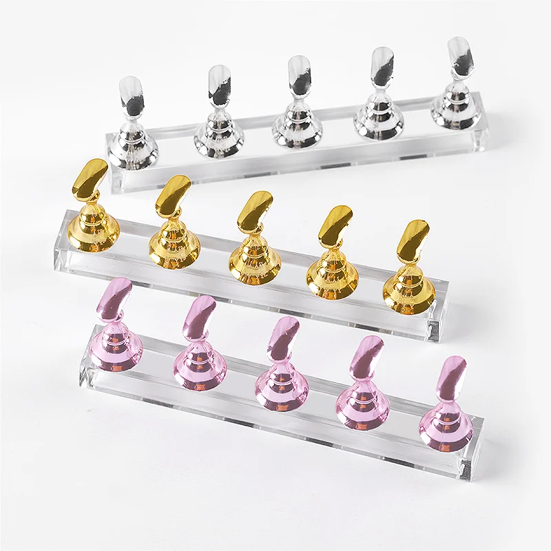 

1 Set Crystal Base Alloy Nail Tips Magnetic Nail Holder Practice Training Display Stand Holder Nail Tools, Gold/silver/pink