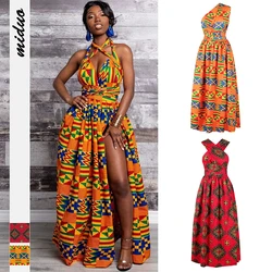 multi way wear african print sleeveless v neck wrap high slit stylish sexy long dresses women lady elegant