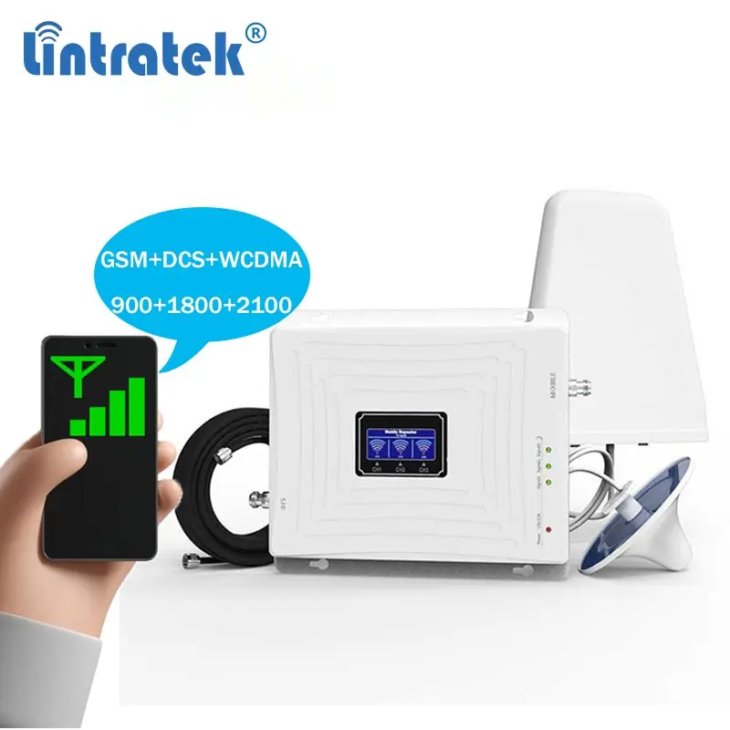 

900 1800 2100 mhz 2G 3G 4G amplificateur lintratek 65db tri band amplifier mobile signal booster repeater