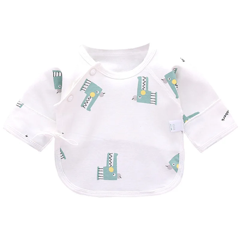 

Baby cotton monk suit baby shoulder buckle semi-back newborn tie with flipped sleeve top summer thin clothes.