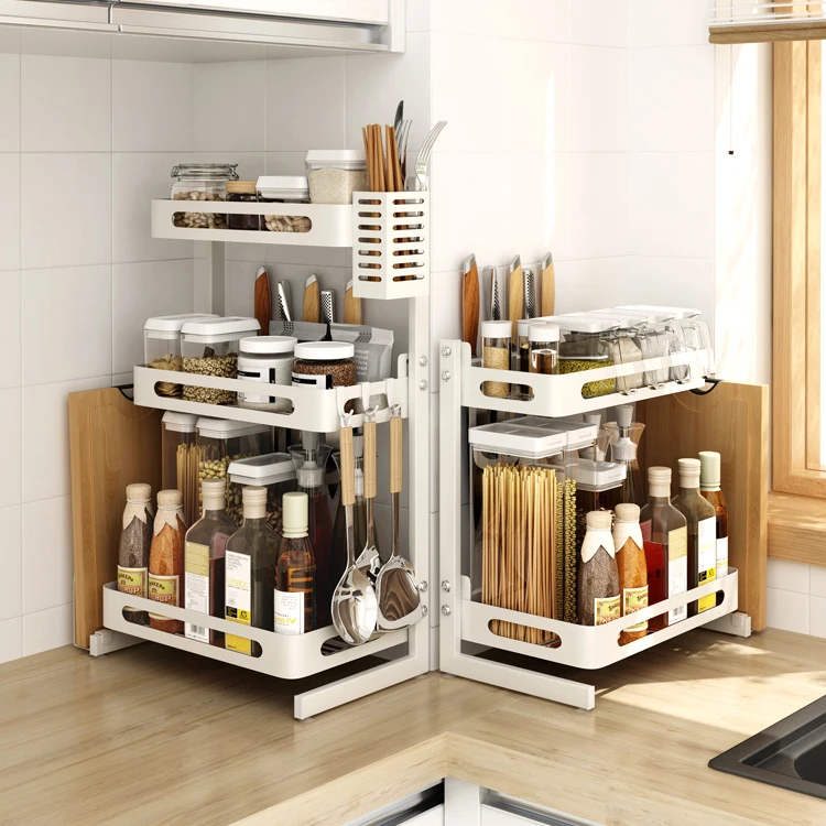 

PINPINFAMILY High Quality Metal Paint Multi-Functional Storage Shelf Three-Layer Kitchen Multi-Function Spice Rack, Gray/white