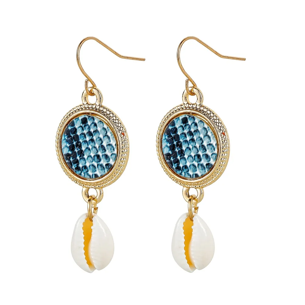 

Amazon's new cross-border creative round color fishscale charm earrings fashion beach wind fish shellfish pendant jewelry, Picture