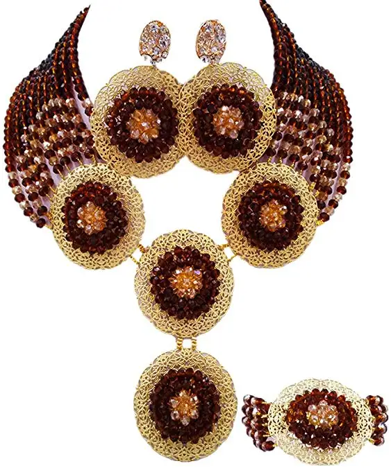 African Beads Jewelry Set 2019 Nigerian Wedding Necklace And Earrings For Women