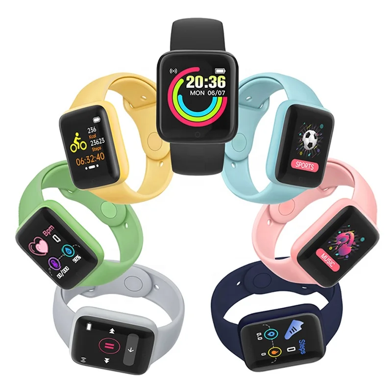

D20s macaron 8 Colors Y68 Smart Watch relojes Inteligente Bracelet D20 Sport Fitness Tracker Heart Rate Monitor Wristband, Black white pink gray green navy blue, yellow