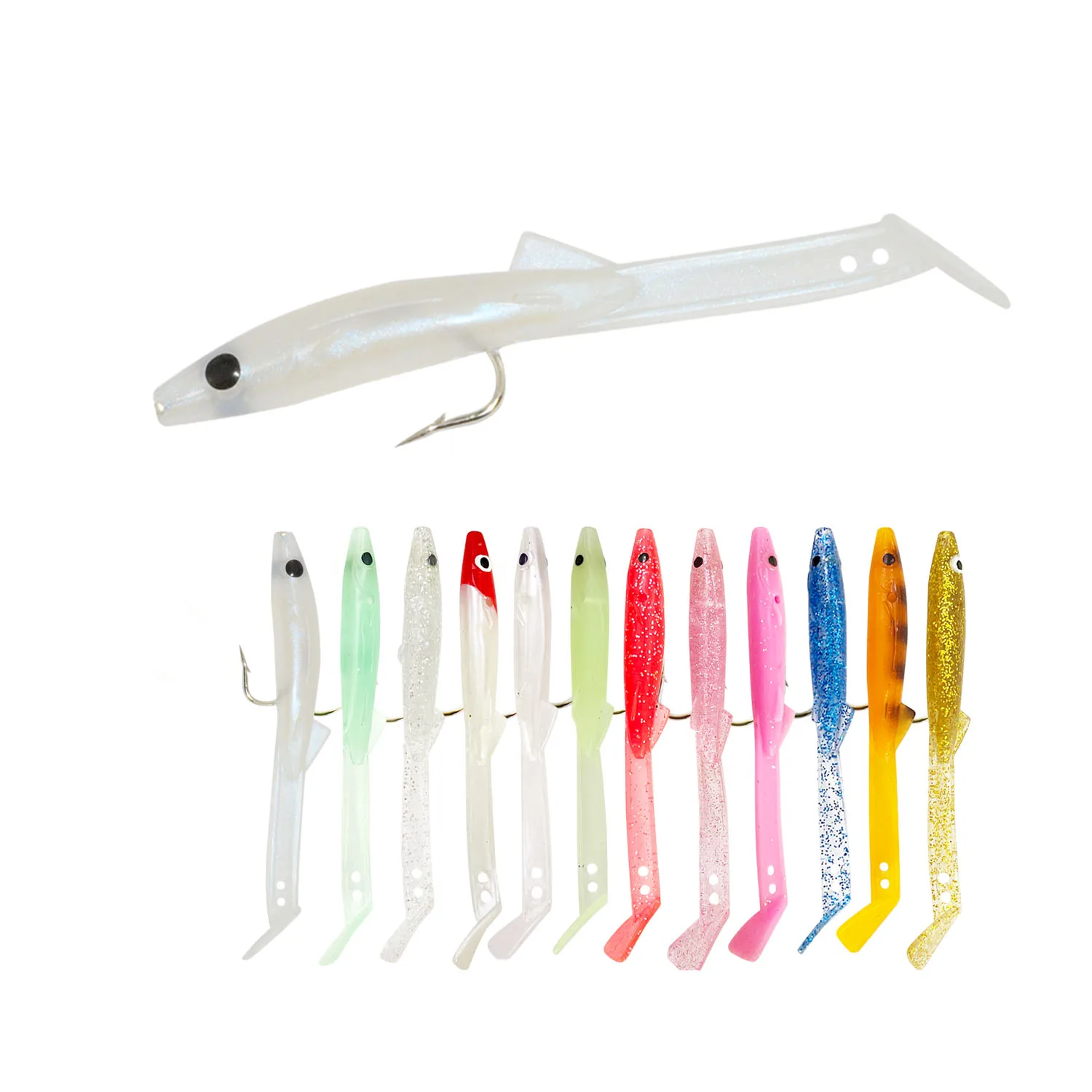 

Artificial Plastic 100mm 3.7g 5pcs/bag Bass Swimming Bait Eel T Tail Soft Lead Head Lure For Boat Fishing, 12 colors