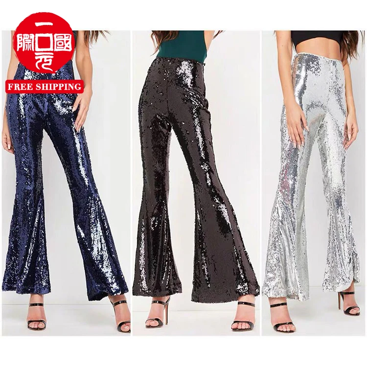 

2021 new European and American sexy multicolor sequined flared women's trousers