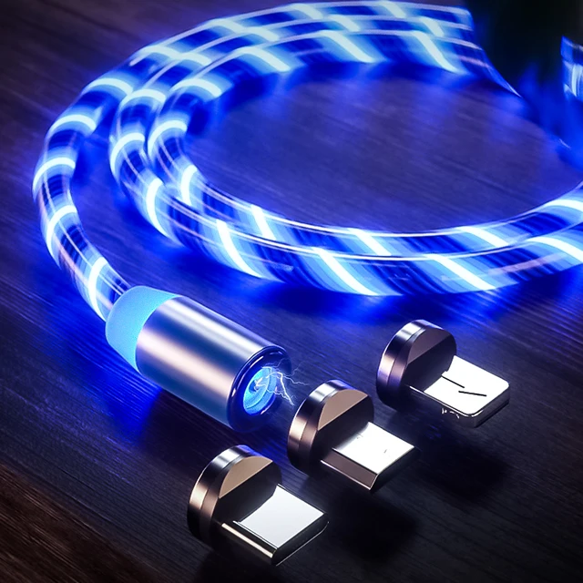 

Amazon top seller LED RGB colors glow flowing light magnetic 3 in 1 phone charging cable, Red, blue, green, white