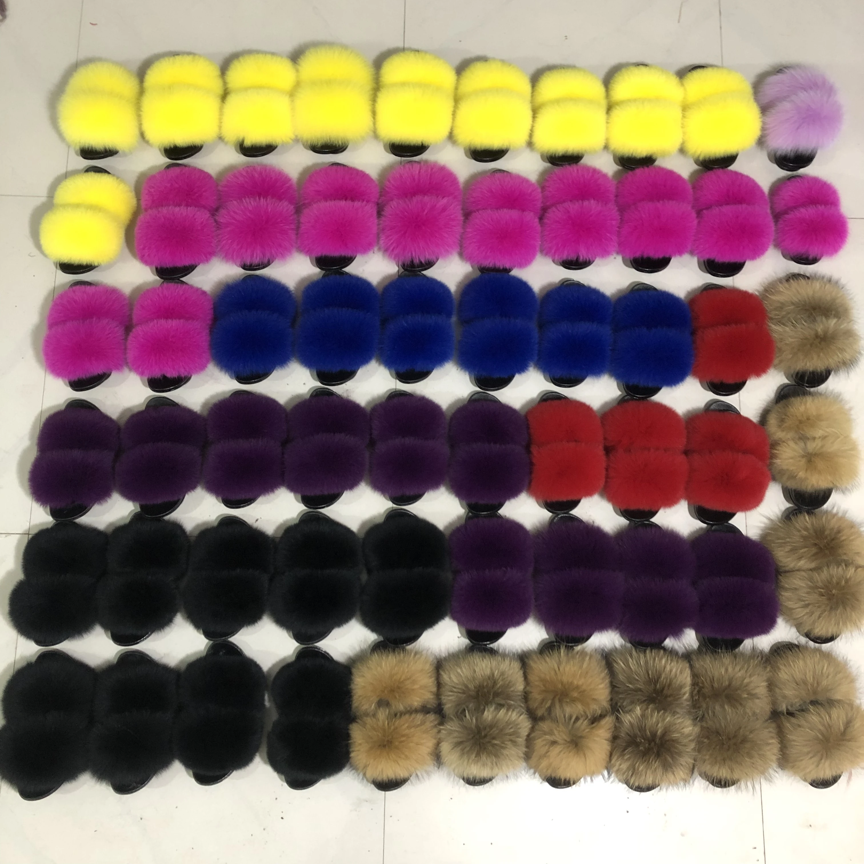 
Factory Direct Wholesale Quality Colorful Fur Sliders Factory Price real fox fur slippers fur slides 