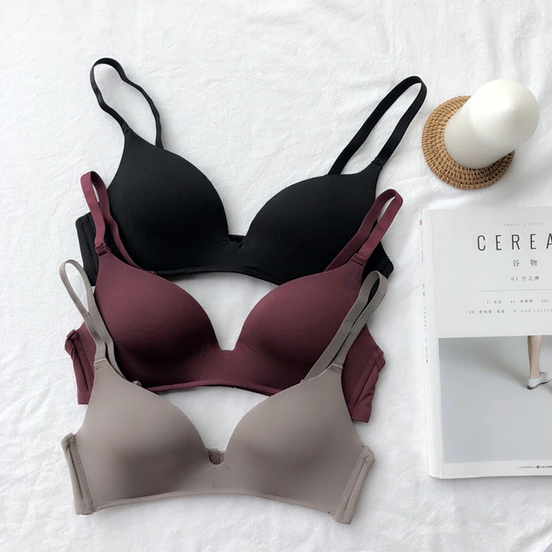 

Beauty shockproof simple solid color push up wireless bras gather comfortable women's lady quick dry girl bra