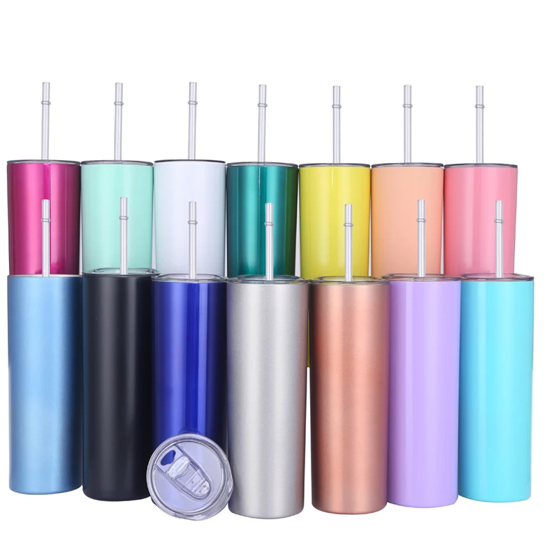 

Tumbler Cups Wholesale Straight Skinny Tumbler with Straw Coffee Gift Cup Stainless Steel 20 Oz Vacuum Flasks & Thermoses LFGB