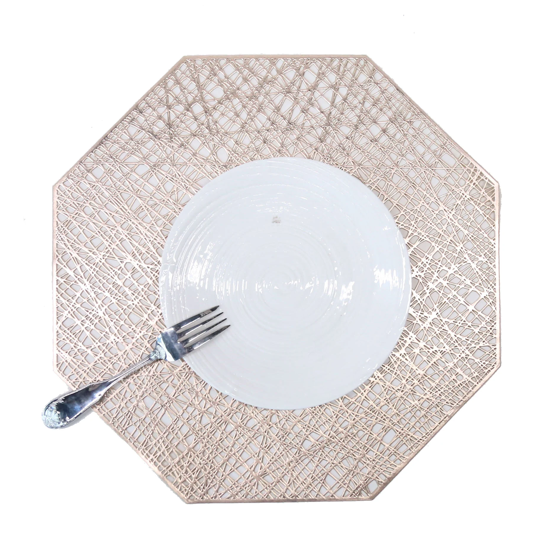 

Tabletex Octagonal Placemats Hollow Out Mats Vinyl Non-Slip Heat Insulation Kitchen Table Mats, Gold/silver/copper