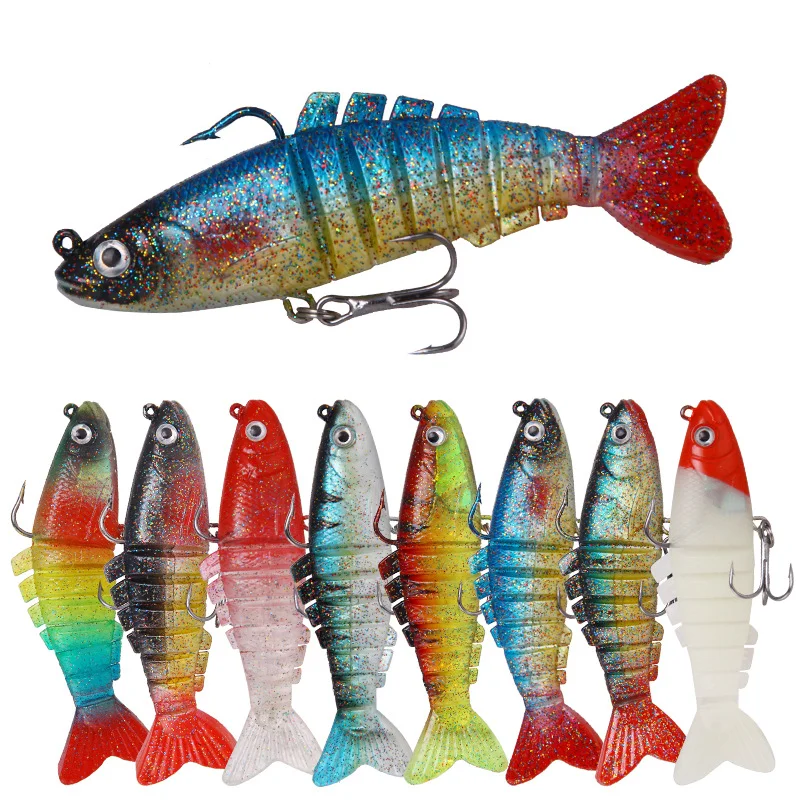 

Multi Fake Bait Fishing Lures Silicone Soft Multi Section Lure Bait, 8 colors