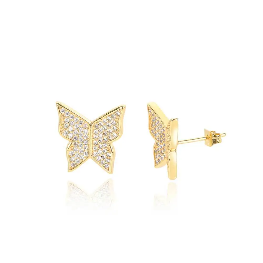 

Hip-hop Micro Set with Zircon Butterfly Earring Character 925 Silver Needle Earring Plated with Real Gold