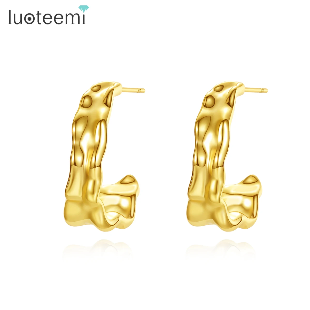 

LUOTEEMI Brass C Shape Irregular Geometric Metal Stud Earrings