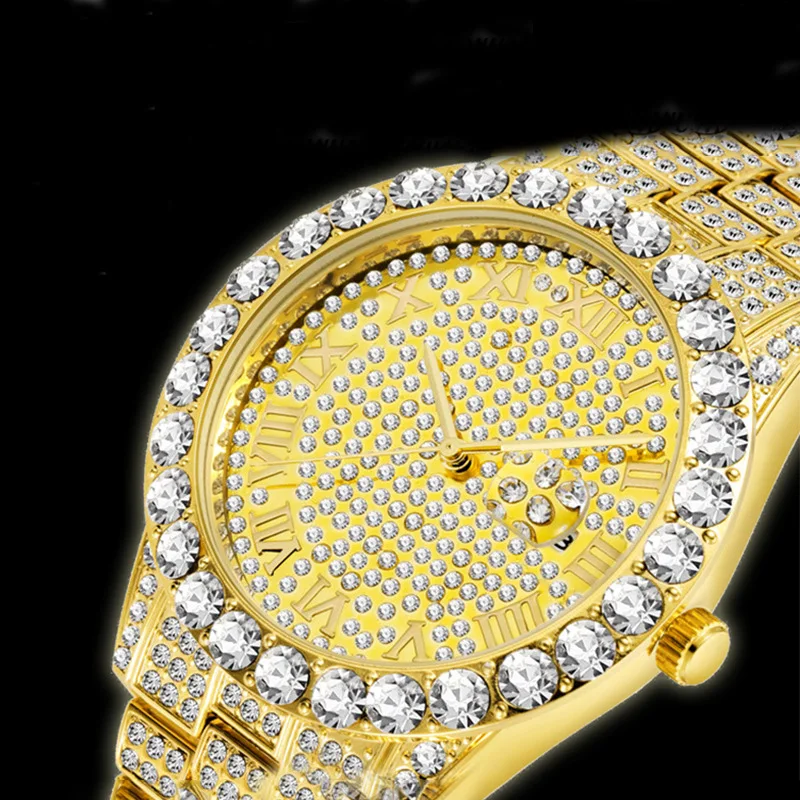 

WJ-10400 China Yiwu Manufacturer Luxury Diamond Watch Men Wristwatches Quartz Movement Stainless Steel Men Band Watch