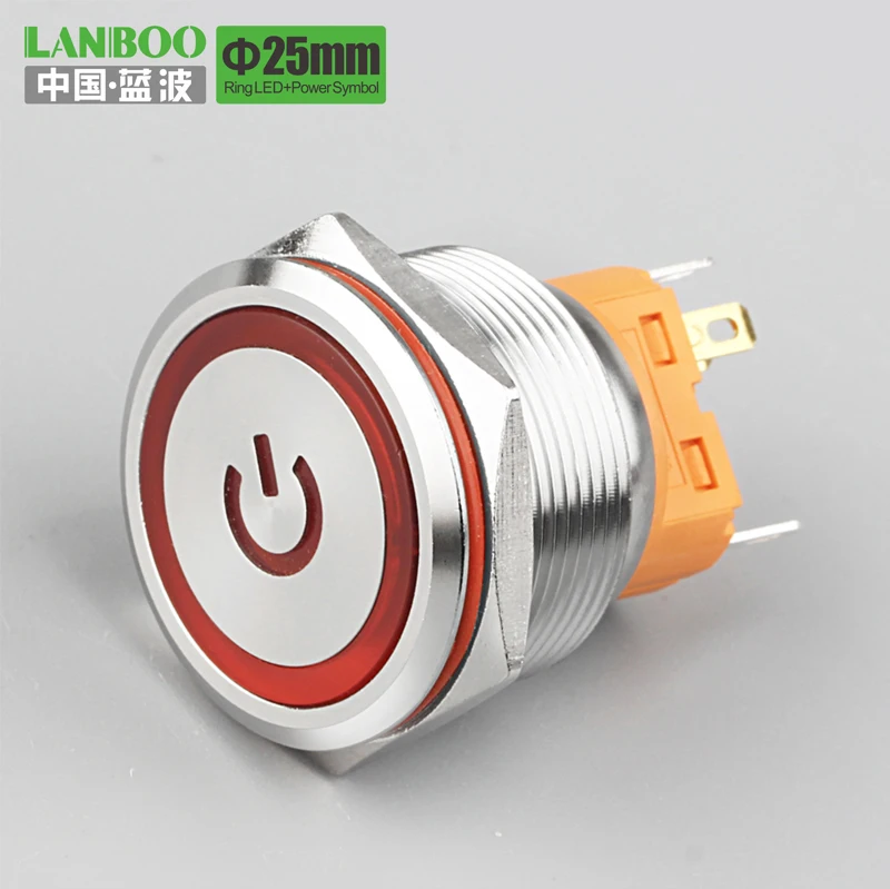 LANBOO 25mm momentary push button switch metal switch Red, blue, green and yellow LED