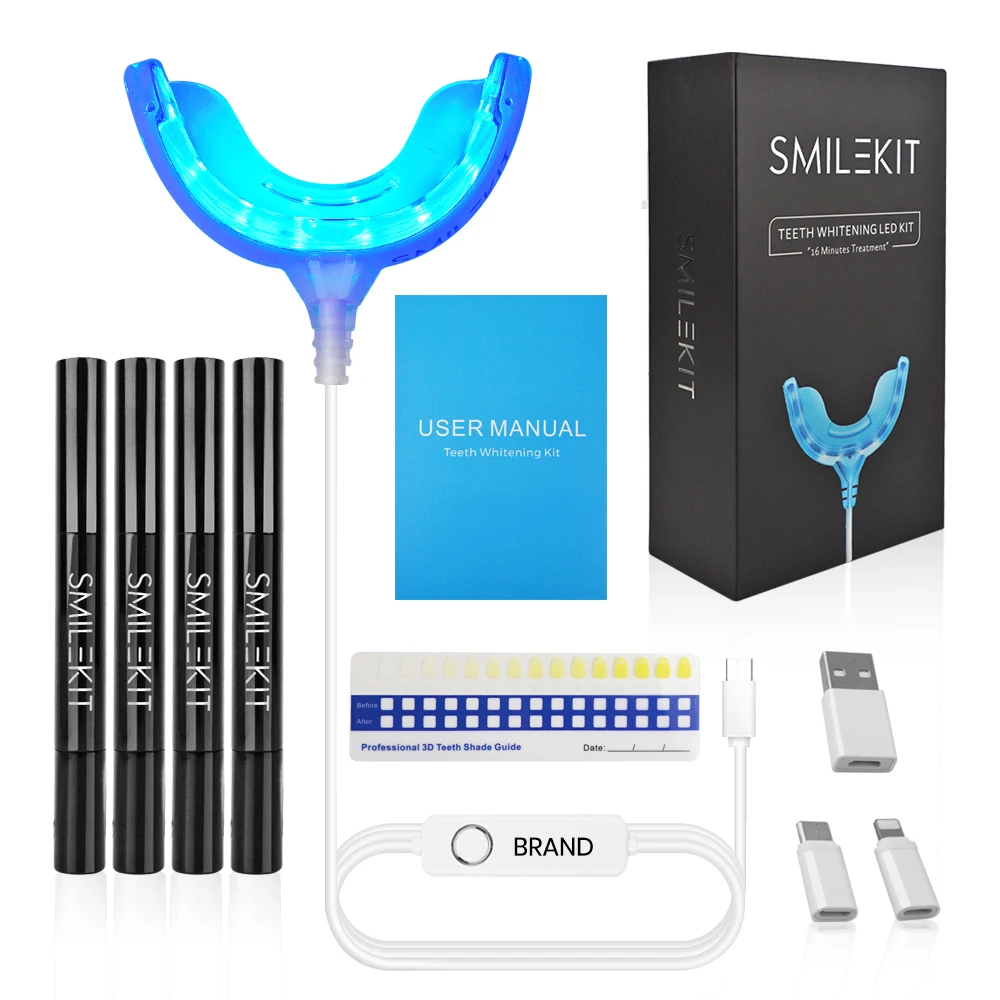 

High Quality LED Light Teeth Whitening Kit include 4pcs Teeth Whitening Gel Helps to Remove Stains