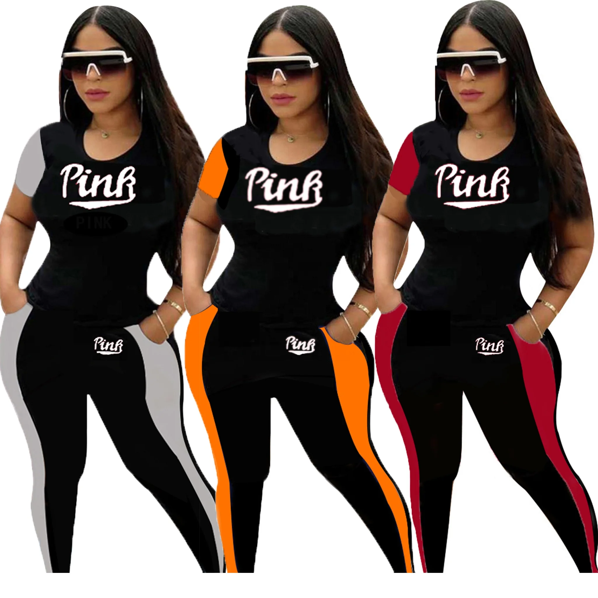 

2 piece set women long sleeve fashion sport suit pink printed two piece set women clothing