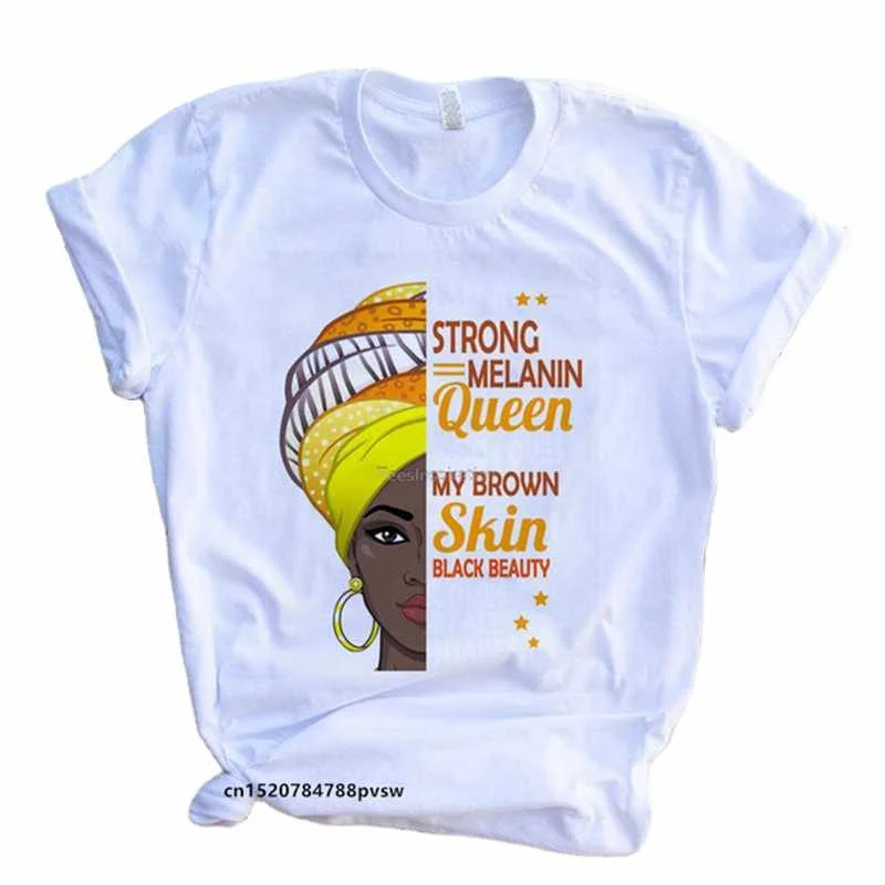 

African Girl Printed Short Sleeve T-shirt For Ladies Summer Fashionable Casual T-shirt Cartoon Tops