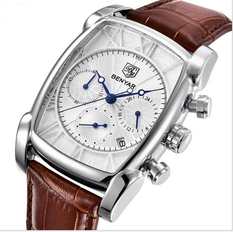 

Explosion models three-eye men's casual watch six-pin rectangular leather watch