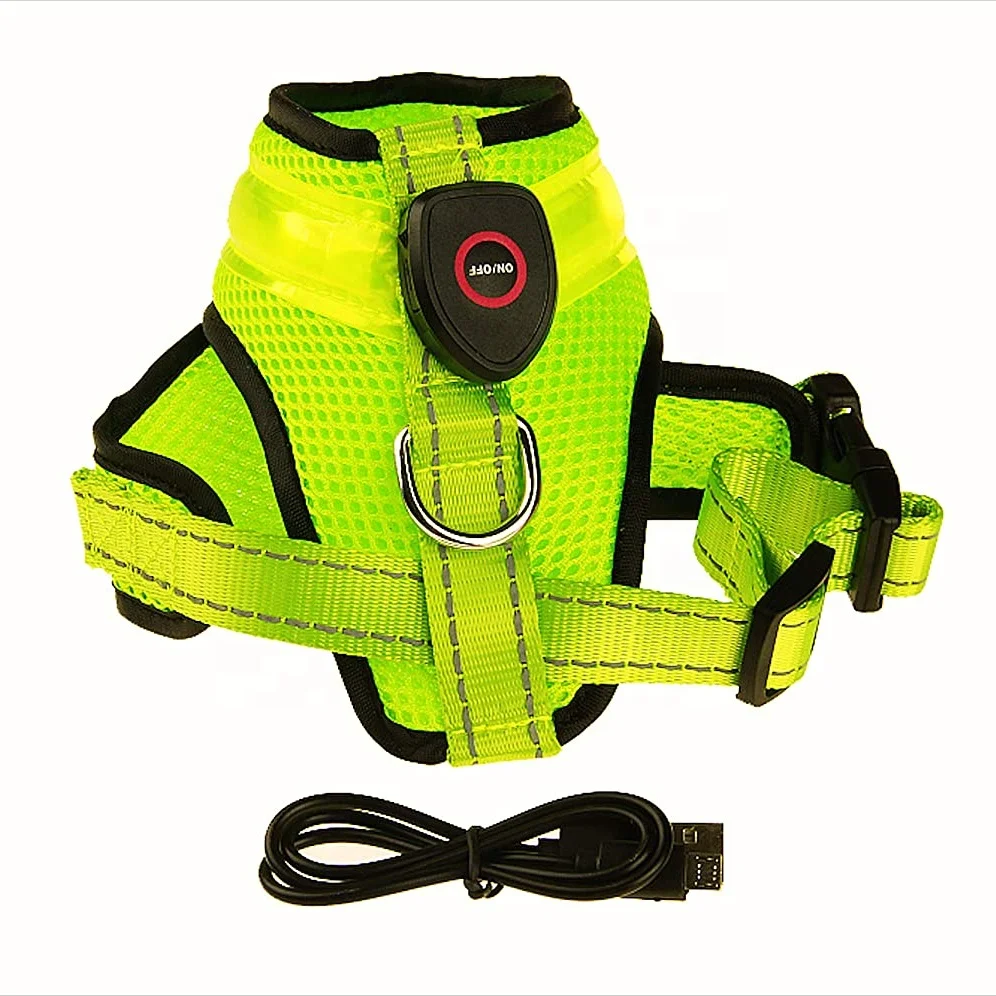 

Night Safety Dog Harness LED Light USB Rechargeable Adjustable Small Medium Large Choke Free Nylon Flashing Light Pet Harness, Blue, white, red, orange, yellow, green, pink, colorful