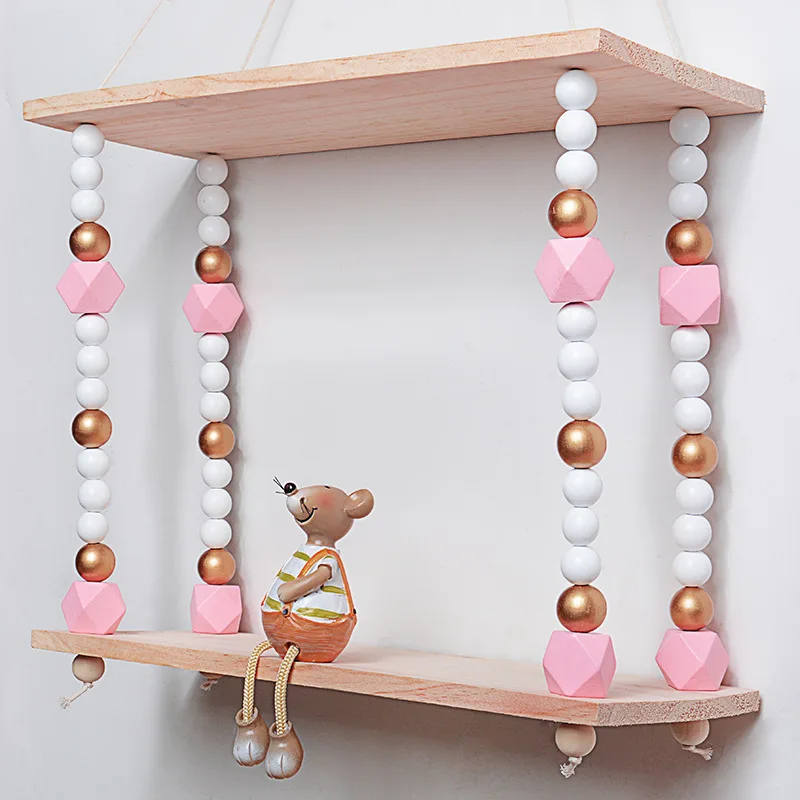 

Wholesale Kids Room Decoration Wood Beads Double Layer Storage Shelf