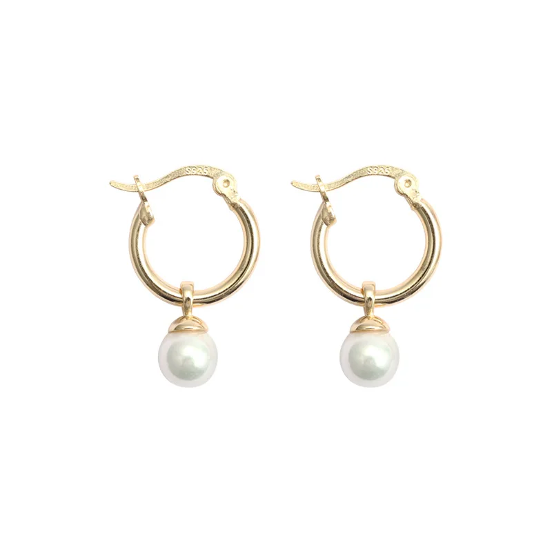 

2021 Golden And Platinum S925 Sterling Silver Drop Pearl Earrings, Golden/platinum