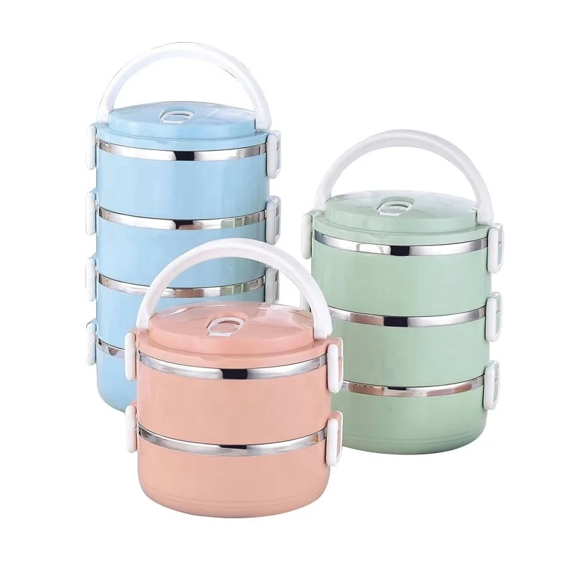 

insulated bpa free food storage container 1 2 3 4 layers lonchera stainless steel bento tiffin lunch box for kids school, Pink,blue,green