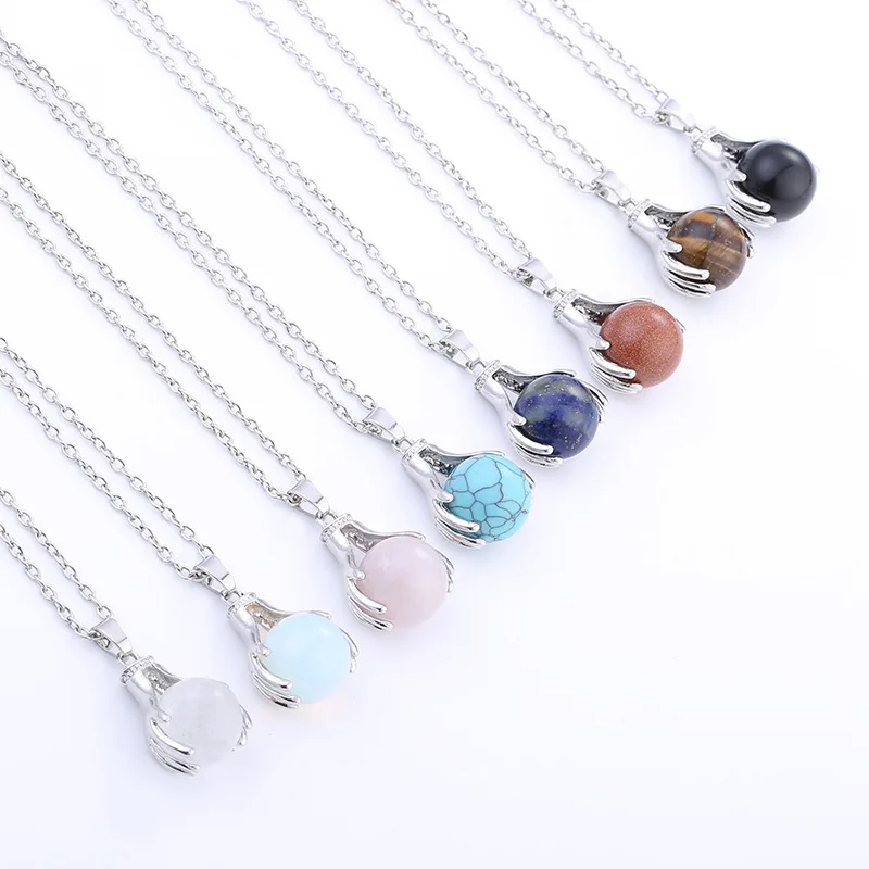 

Reiki Pendulum Natural Stone Amulet Healing Crystal Hexagonal Stainless Chain Pendant Charm Necklace for Men Women Jewelry