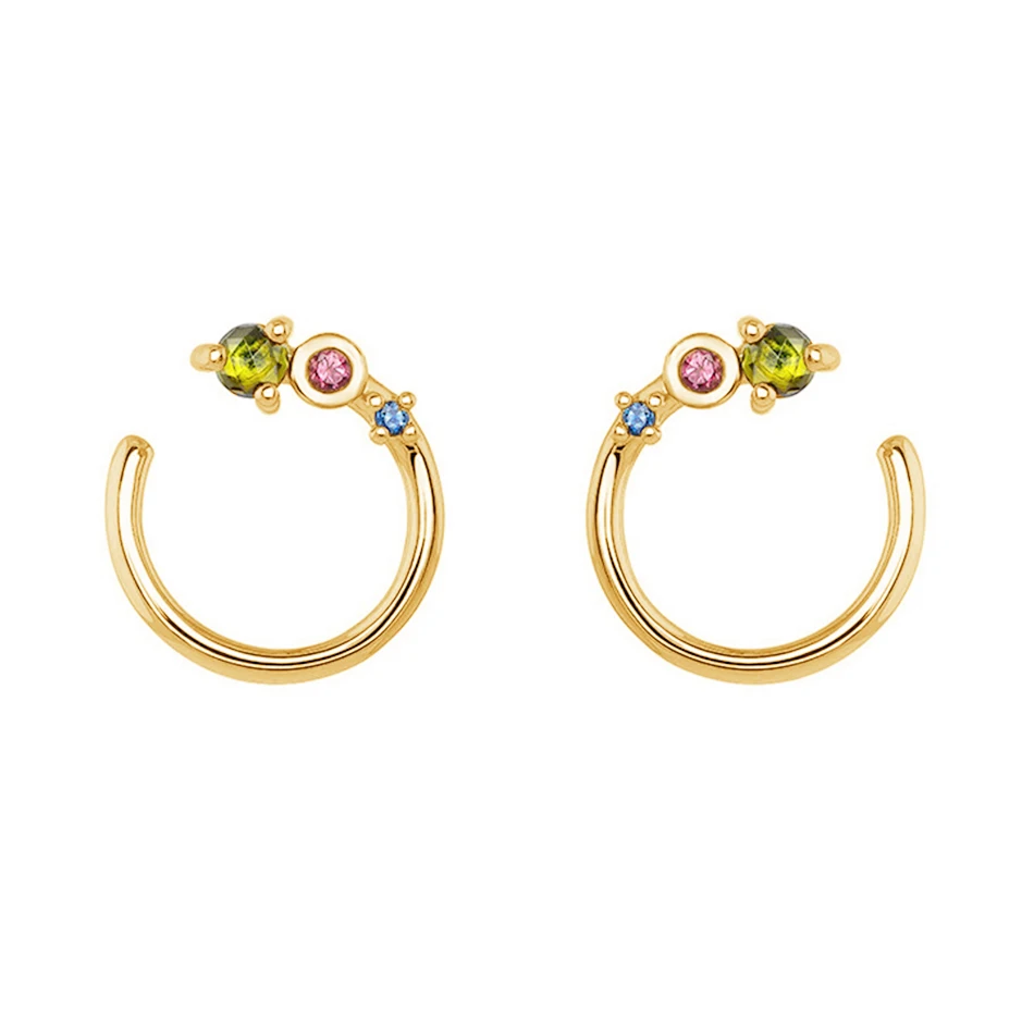 

Wholesale 925 Sterling Silver Gold Plated Small Curve Color Cubic Zircon Hoop Earrings